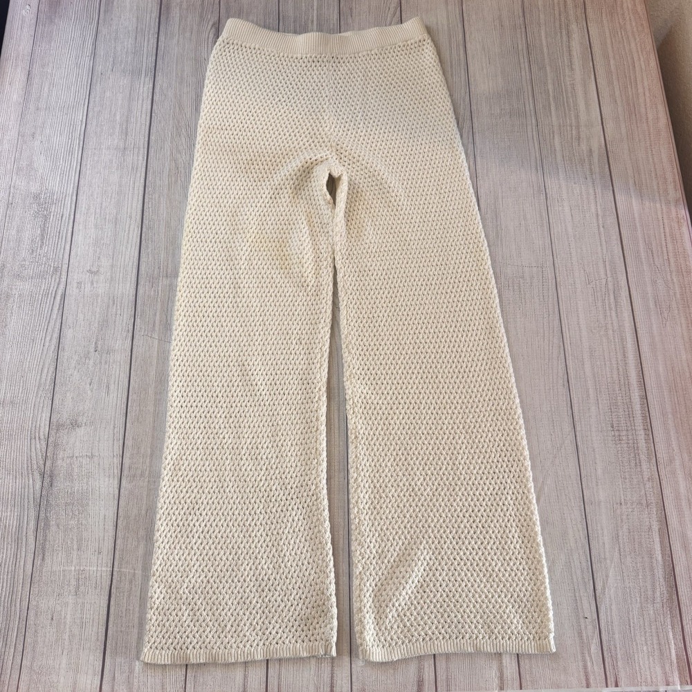 House of Harlow 1960 Cream Open Knit Wide Leg Sweater Pants Women's Medium